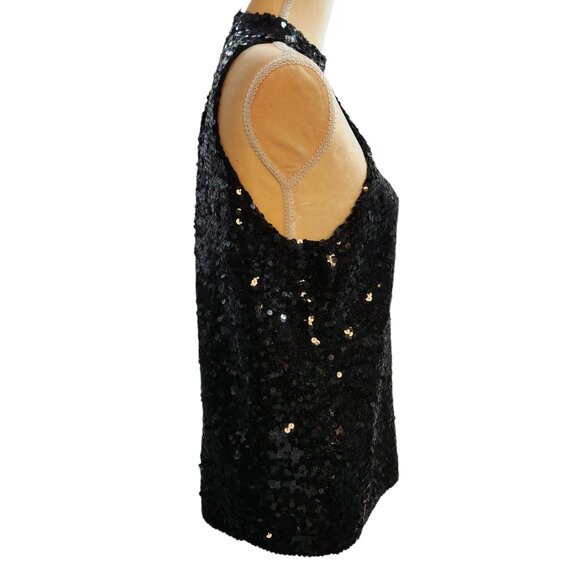 ​White + Warren Black Sequin High Neck Stretch Silk Knit Tank Top Size Large - Picture 4 of 10